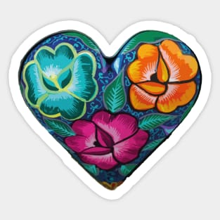 Mexican embroidery heart tehuana flowers colorful mexican market Sticker